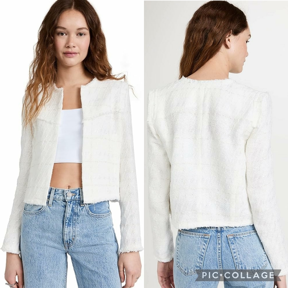 IRO | Cropped Open-front Tweed Blazer with Frayed Details